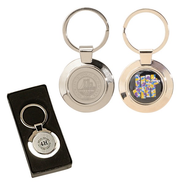 KST11201 STERLING SILVER Plated Circle Keyring With Custom Imprint